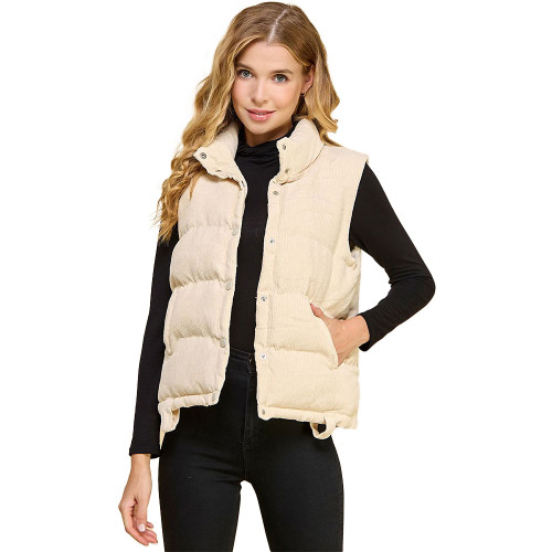 Simply Southern Cropped Puffer Vest for Women in Metallic Black