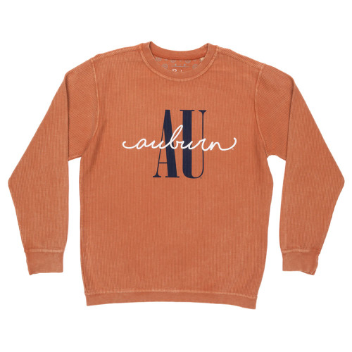 Women's Pressbox Auburn Comfy Cord Burnt Orange Sweatshirt