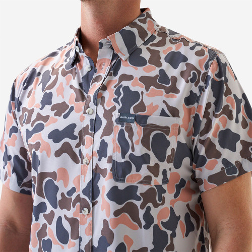 Men's Burlebo Performance Button Up Shirt Vintage Camo Pocket Detail