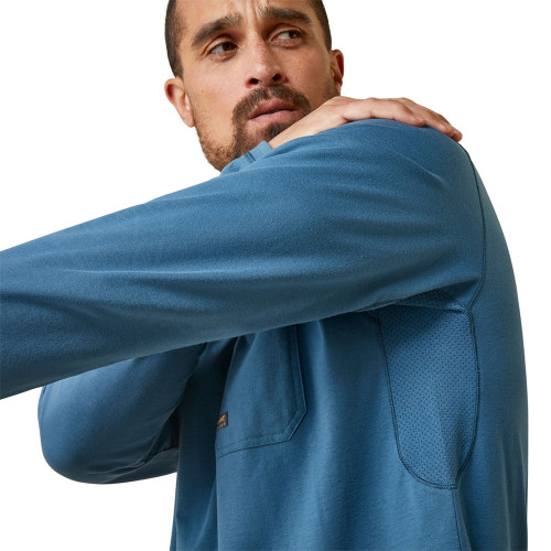 Men's Ariat Rebar Workman Blueprint Long Sleeve Graphic Indian Teal