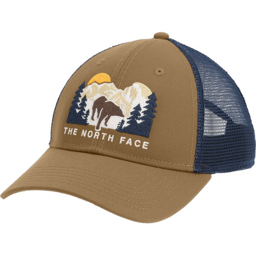 The North Face Embroidered Mudder Trucker Hat Utility Brown Front Of Hat