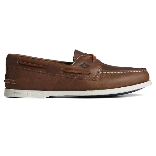Men's Sperry Topsider 2-Eye Cross Lace Boat Shoe Dark Tan Side