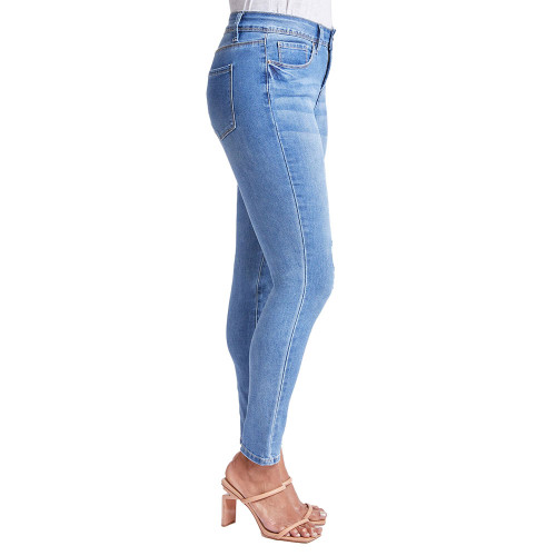 Women's YMI Missy Basic High Rise Medium Blue Rip Tear Jean side
