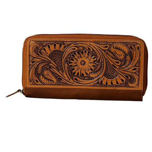 Myra Bags Romona Ridge Hand Tooled Wallet Chocolate Main