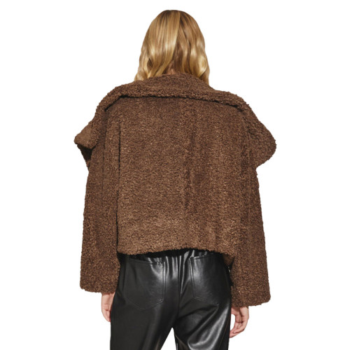 Women's Mustard Seed Big Collar Faux Fur Jacket Chocolate Back