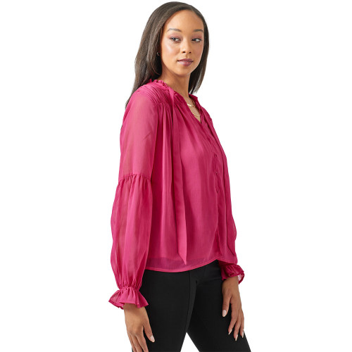 Women's Mystree Chiffon Front Tie Blouse Fuchsia Side