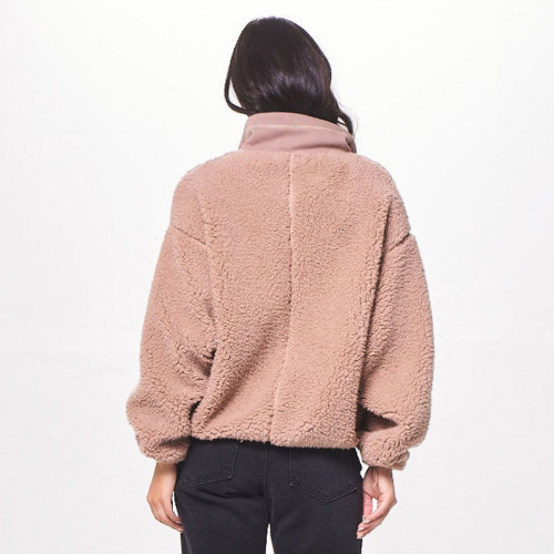 Women's Vintage Havana Fuzzy Fleece Half Zip Mocha Back