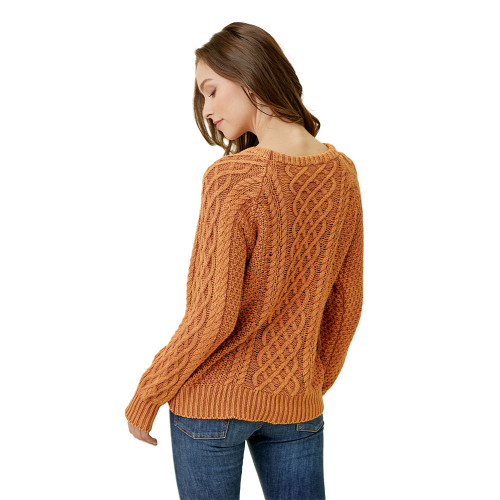 Women's Mystree Washed Cable Sweater Top Pumpkin Back