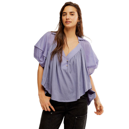 Women's Free People Sunray Babydoll Top Blue Granite Front