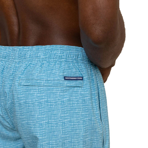 Men's Southern Tide Painted Check Swim Trunks Wake Blue Pocket Detail Men's Southern Tide Painted Check Swim Trunks Wake Blue Pocket Detail