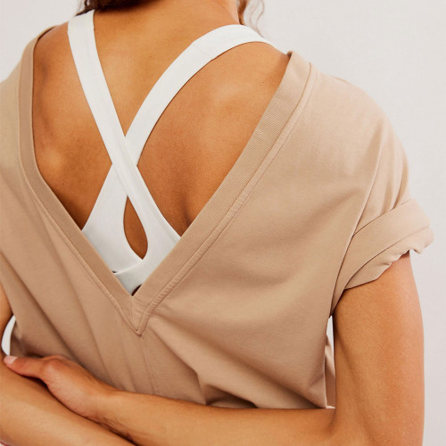 Women's Free People Movement Hot Shot Tee Romper Mocha Latte Back Detail Women's Free People Movement Hot Shot Tee Romper Mocha Latte Back Detail