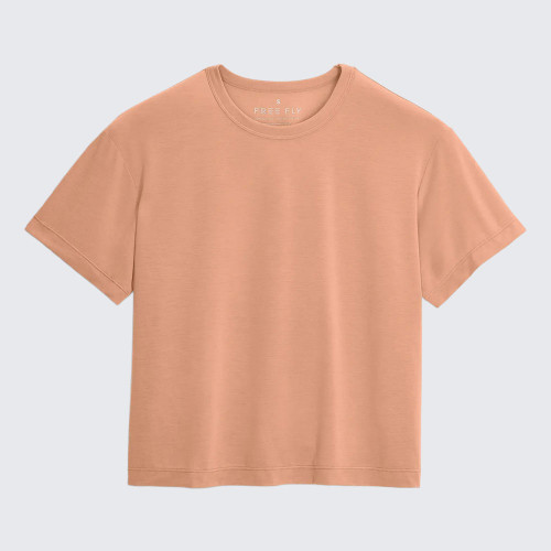 Women's Free Fly Elevate Lightweight Tee Light Coral Front Flat