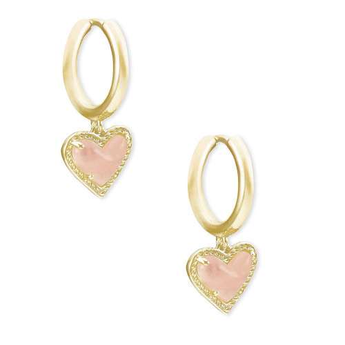 Kendra Scott Ari Heart Huggie Rose Gold Quartz Earrings