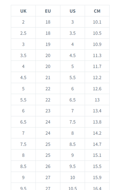 Infant Size Chart