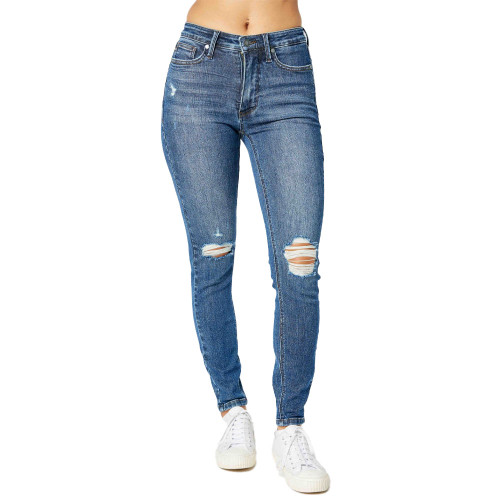 Judy Blue High Waist Shorts With Tummy Control - Vintage Wash Denim Cuffed Shorts For Women