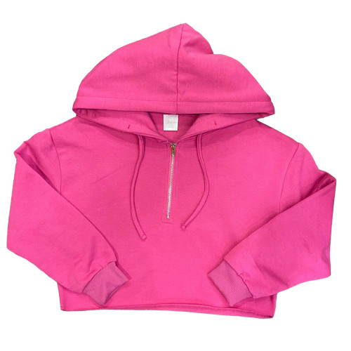 Girl's Suzette Brushed Soft Crop Half Zip Pink Hoodie