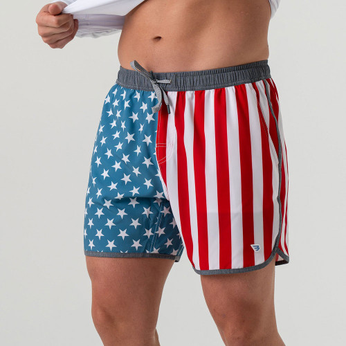 Men's Burlebo Lined Swim Trunk Patriotic Throwback USA Front