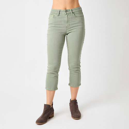 Women's Judy Blue Mid-Rise Garment Dyed Capri Pants Sage Main