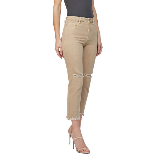 Women's Hidden Tracey High Rise Crop Straight Denim Jean - Khaki Side