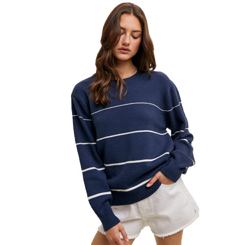 Women's Wishlist Striped Lightweight Navy White Sweater