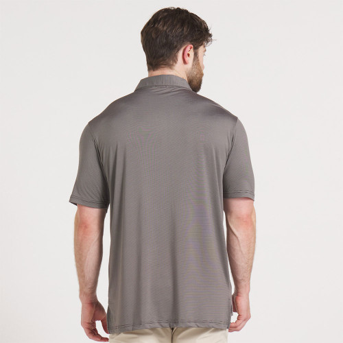Men's Southern Marsh Bermuda Performance Polo - Wellington Stripe Mountain Purple Gray Model Back Men's Southern Marsh Bermuda Performance Polo - Wellington Stripe Mountain Purple Gray Model Back