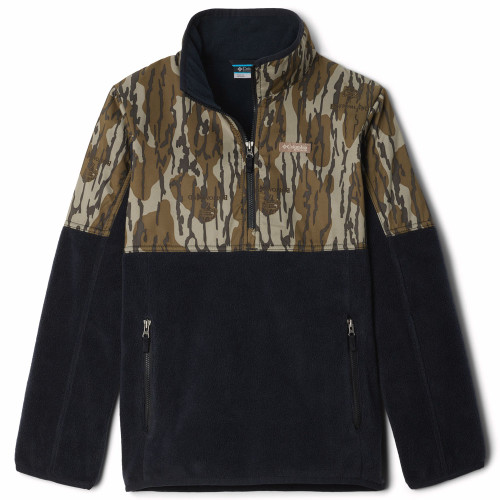 Boys' Columbia PHG Overlay Half Zip Fleece Black Mossy Oak Bottomland Pullover