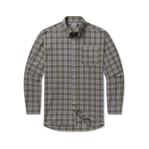 Men's Southern Marsh Bandera Washed Plaid Dress Shirt Dark Olive And Blue Main