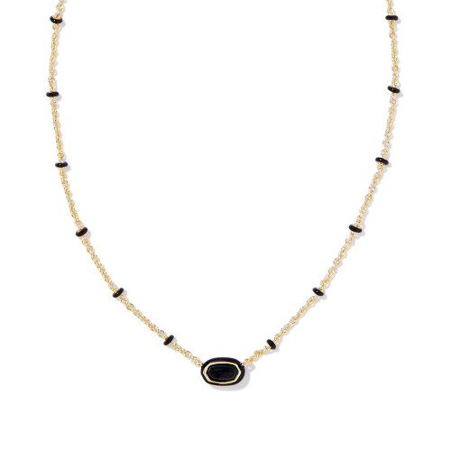 Kendra Scott Mini Elisa Enamel Frame Short Pendant Necklace Gold - Black Banded Agate Pendant Detail Kendra Scott Mini Elisa Enamel Frame Short Pendant Necklace Gold - Black Banded Agate Pendant Detail