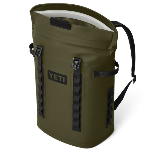 YETI Hopper Backpack M20 Soft Olive Cooler Open Angled