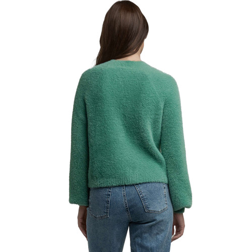 Women's Southern Shirt Feather Knit Mockneck Sweater Aloe Green Back Model