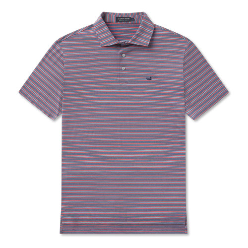 Men's Southern Marsh Maybourne Featherlight Stripe Polo Crimson And Slate Purple Front Flat