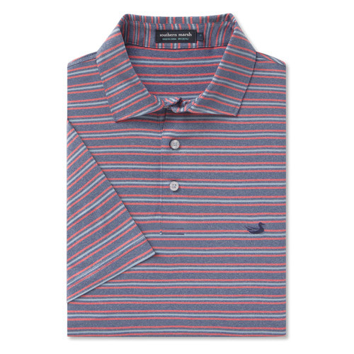 Men's Southern Marsh Maybourne Featherlight Stripe Polo Crimson And Slate Purple Folded