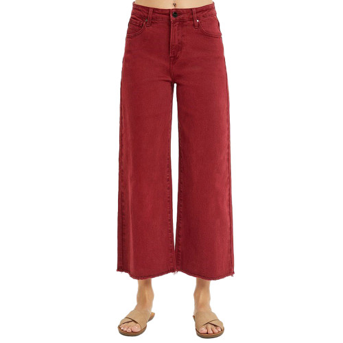 Women's Risen High Rise Crop Wide Leg Pant Wine Front