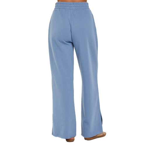 Women's Risen Soft Knit Wide Leg Lounge Pants Blue Back
