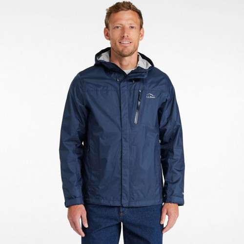 Men's L.L.Bean Trail Model Rain Jacket Nautical Navy Front Model Men's L.L.Bean Trail Model Rain Jacket Nautical Navy Front Model