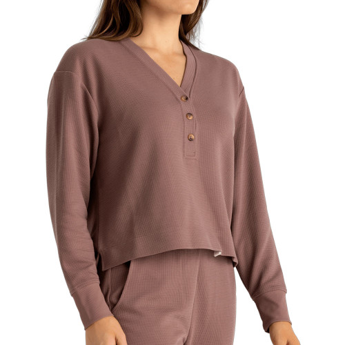 Women's Free Fly Long Sleeve Waffle Henley Top Fig Main