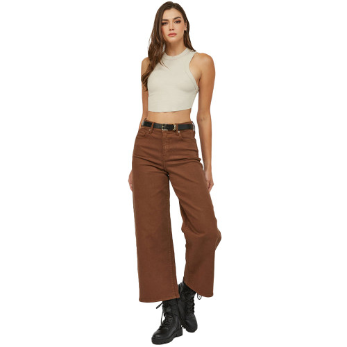 Women's Hidden Nori High Waist Wide Leg Denim Pants - Chestnut Model