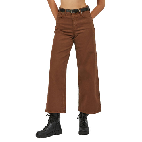 Women's Hidden Nori High Waist Wide Leg Denim Pants - Chestnut Front