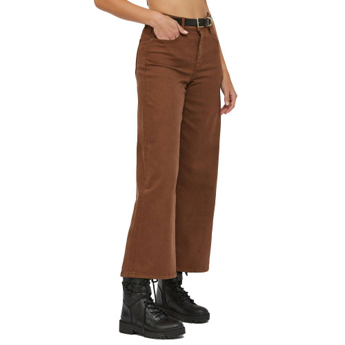 Women's Hidden Nori High Waist Wide Leg Denim Pants - Chestnut Side