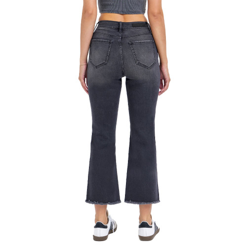 Women's Cello High Rise Crop Flare Jeans - Washed Black Back