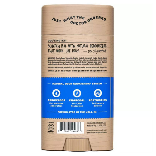 Dr. Squatch Deodorant Fresh Falls Stick back