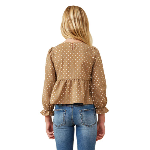 Girls' Hayden Polka Dot Peplum Mocha Blouse back Girls' Hayden Polka Dot Peplum Mocha Blouse back