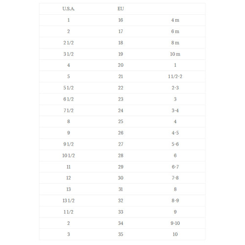 Kone Shoe Conversion Size Chart