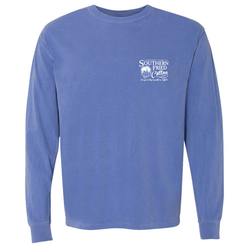 Men's Southern Fried Cotton Fun Time Long Sleeve T-Shirt - Flo Blue Front Men's Southern Fried Cotton Fun Time Long Sleeve T-Shirt - Flo Blue Front