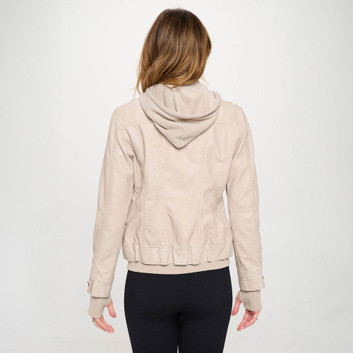 Women's Coalition LA Classic Vegan Leather Detachable Hood Jacket Cream back
