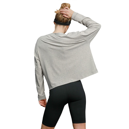 Women's Umgee Soft Stretch Round Neck Basic Long Sleeve Top Melange Back