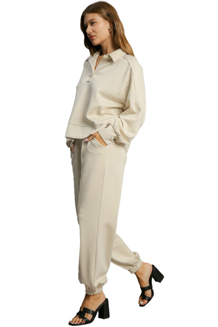 Women's Umgee Luxeknit Neo Knit Joggers - Ecru Matching Set Model