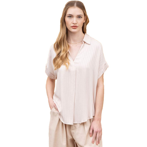 Women's Blu Pepper Split Neck Light Taupe Blouse