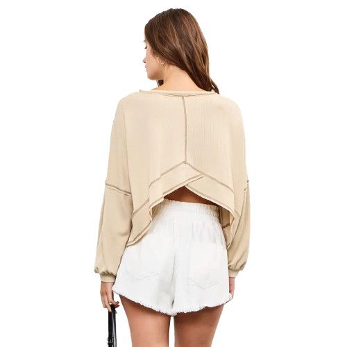 Women's Mustard Seed Long Sleeve Solid Knit Top Natural Back