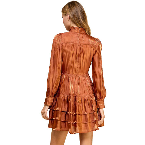Women's TCEC Mock Neck Dress With Ruffles Rust Back